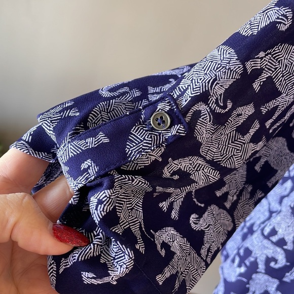 ALL OVER ELEPHANT PRINT Mix by 41 Hawthorn women’s blouse roll tab sleeve Med - Picture 2 of 10